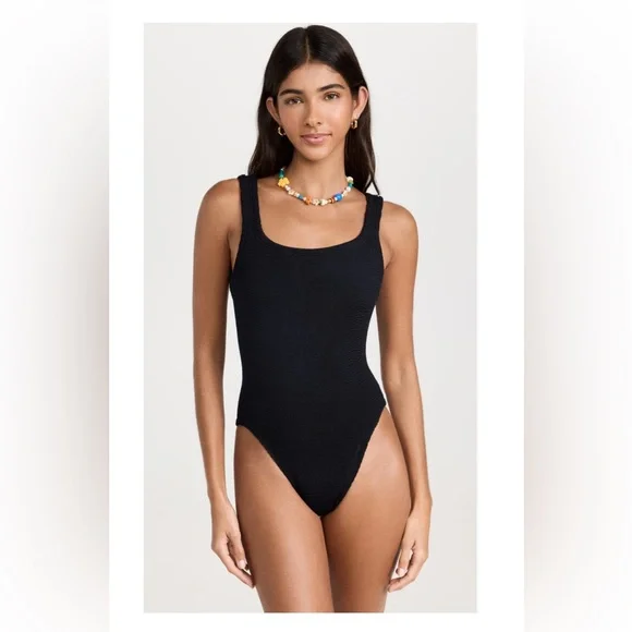 Hunza G Textured Square Neck One-Piece Swimsuit, Black, NWT, $245 - Picture 3 of 8
